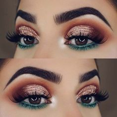 Festive Gold and Green Eye Makeup Look for Christmas *** more on beauty and skin care at www.thebeautyinfoprovider.com Trucco Glam, Makeup Cantik, Under Eye Makeup, Makeup Tip, What Makes You Beautiful, Green Makeup, Glitter Eyeliner, Jaclyn Hill