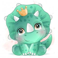 a cartoon green dragon with a crown on its head