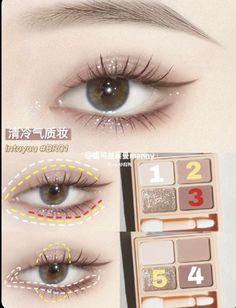 Korean Eye Makeup Tutorial Step By Step, K Beauty Eyeshadow, Japanese Eyeshadow, True Beauty Makeup, Eyeshadow Creative, Douyin Eye Makeup, Creative Eyeliner, Siren Eyes