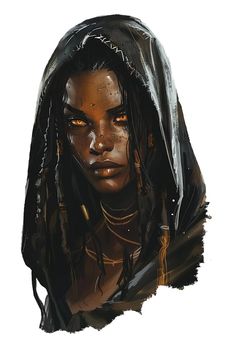 a painting of a woman with dreadlocks on her head and wearing a black hoodie