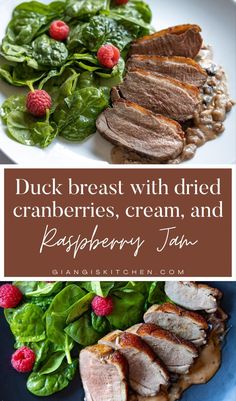 duck breast with dried cranberries, cream, and raspberry jam recipe