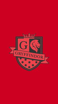 the gryffindor logo is shown on a red background with black and white lettering