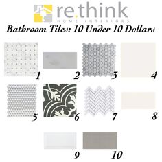 bathroom tiles under 10 dollars with the words, rethik com's top ten