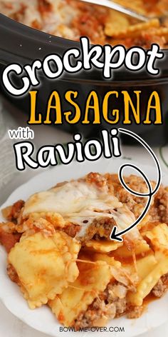 crockpot lasagna with ravioli on a white plate