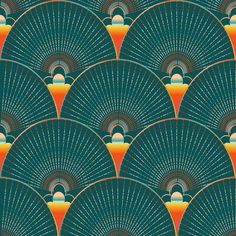 an art deco fan pattern in teal and orange