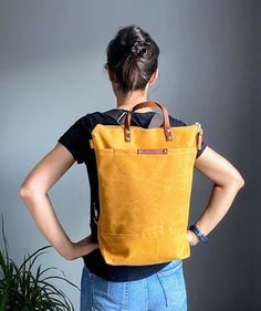 Waxed Canvas Backpack Mustard Yellow Convertible Backpack - Etsy Cheap Yellow Functional Backpack, Cheap Canvas Backpack With Adjustable Straps, Cheap Yellow Outdoor Backpack, Cheap Yellow Canvas Travel Bag, Cheap Mustard Travel Bags, Affordable Yellow Backpack With Adjustable Strap, Waxed Canvas Leather Backpack, Canvas Rucksack Backpack, Hipster Backpack