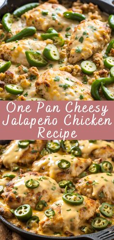 one pan cheesy jalapeno chicken recipe in a cast iron skillet