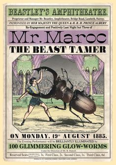 the poster for mr meroc's show at the beast tamer on monday, 19 august