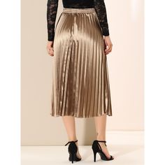 Accordion pleats enhance the dimension and movement of this midi skirt, while the metallic design underscores its sleek style. It's pleated all around for this trending midi skirt. Feel free to pair it with black block-heel sandals. Whether you're dressing up or down, this skirt is perfect for any occasion. A casual and simple style, never out of fashion, is a must-have item in your wardrobe. This fashionable and trendy clothes for women can not only be worn daily, but can also be easily matched Black Block Heel Sandals, Accordion Pleats, Metallic Design, Sleek Style, Trendy Clothes, Sleek Fashion, Trendy Clothes For Women, Pleated Midi Skirt, Women's Skirts