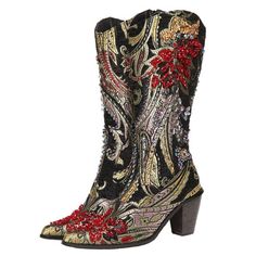 Color Lined Tapestry Helen's Heart Couture Bling Boots Made With Silk, Linen, And Cotton Mix Fabric Featuring Hand Sewn Crystals Following The Floral Patterns. Optional Matching Jackets Are Available. Heart Couture, Bling Boots, Matching Jackets, Below The Knee Boots, Knee High Stiletto Boots, Brocade Print, Chanel Boots, Leather High Heel Boots, Short Ankle Boots