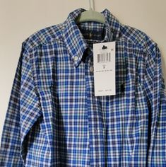 New Polo Ralph Lauren Plaid Long Sleeve Buttondown 5t Shirt. Blue Cotton School Shirt, Blue School Tops With Button Closure, Casual Blue Shirt For School, Blue School Shirt With Button Closure, Preppy Blue Shirt With Button Closure, Blue School Shirt For Spring, Blue Shirt For School In Spring, Blue Spring Shirt For School, Ralph Lauren Denim Shirt