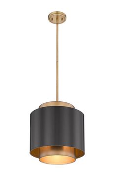 a black and gold pendant light hanging from the ceiling