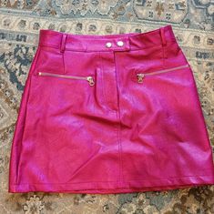 Cute Fuchsia Pink Faux Leather Skirt With Decorative Zippers!! Size Medium, Originally Bought From Ragstock And Wore For School Barbie Day (About 2 Hours) All Tags Attached! Check Out My Profile For More Barbie Day Pieces!! School Barbie, Barbie Day, Hot Pink Skirt, Royal Blue Maxi Dress, Medium Skirt, Satin Mini Skirt, Tiered Mini Skirt, Plaid Pleated Skirt, Stretch Skirt