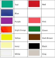 the color chart for different shades of paint