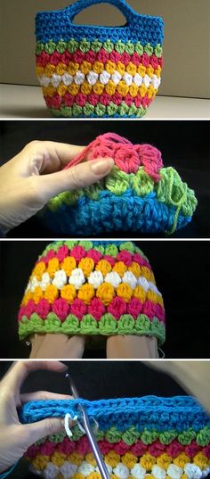 the crocheted purse is being worked on