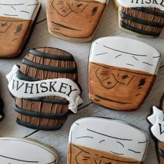 decorated cookies with the words whiskey on them