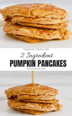 two ingredient pumpkin pancakes stacked on top of each other