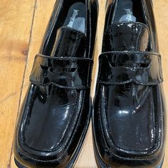 Jeffrey Campbell Patent Leather Loafers Never Worn. New In Box Size 10 Black Patent Leather Loafers With Square Toe, Black Square Toe Platform Loafers, Black Patent Leather Loafers, Patent Leather Loafers, Jeffrey Campbell Shoes, Box Color, Jeffrey Campbell, Black Patent Leather, Leather Loafers