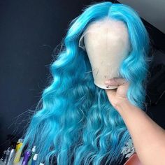 Product Details: Lace Front Wig Virgin Human Hair Custom Color Wig *Cap Style-Lace Front Wig *Material-Virgin Human Hair *Color-Same As Picture *Density-150% *Cap Size-Medium Blue Lace Front Wig, Glueless Lace Front Wigs, Green Wig, Blue Wig, Human Hair Color, Synthetic Lace Wigs, Human Virgin Hair, Colored Wigs, Straight Lace Front Wigs