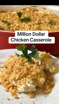 a casserole dish is shown with the words million dollar chicken casserole