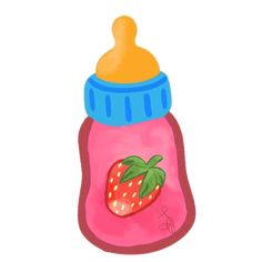 a drawing of a baby bottle with a strawberry on it