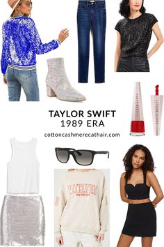 taylor swift's outfits and accessories are featured in this ad for her new clothing line