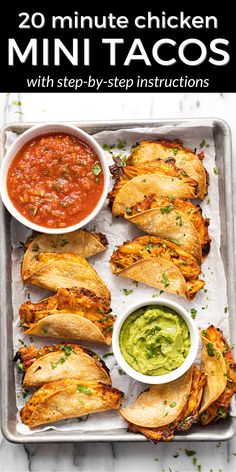 chicken wings with salsa and guacamole on a tray