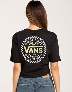 VANS Classic Womens Crop Tee - BLACK | Tillys Cheap Sporty Vans Tops, Vans Cotton Tops For Spring, Vans Casual Relaxed Fit Top, Casual Relaxed Fit Vans Tops, Casual Cotton Tops By Vans, Casual Vans Cotton Tops, Trendy Cotton Vans Top, Casual Cotton Vans Tops, Vans Relaxed Fit Tops For Streetwear