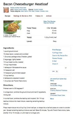 the recipe for bacon cheeseburger meatloaf is shown on this page,