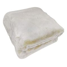 a white blanket is folded on top of each other, with fur lining the edges