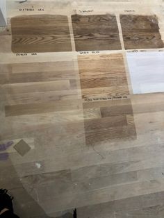 wood flooring samples laid out on top of each other in different colors and sizes