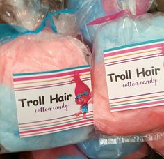 trolly hair cotton candy in plastic bags