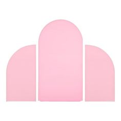 three pink shapes are shown against a white background and one is in the shape of an arch