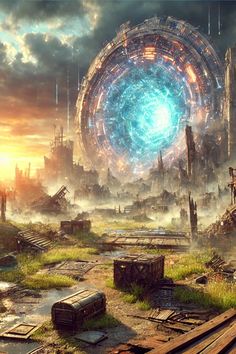 Save this stunning image of a futuristic post-apocalyptic landscape, complete with a mysterious time travel portal. The perfect blend of sci-fi and dystopia, ideal for fans of science and futurism. Whether you're exploring time travel theories or simply love post-apocalyptic settings, this pin is sure to inspire. Tap to save and dive deeper into the world of science fiction! #TimeTravel #PostApocalyptic #Futurism Post Apocalyptic Art Ruins, Time Travel Portal, Time Travel Theories, Time Portal, Dystopian Landscape, Post Apocalyptic World, Portal Art, World Of Chaos, Apocalyptic World