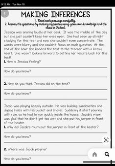 a worksheet for making inferences with the words and pictures below it, which are