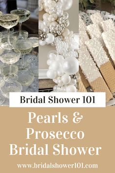 pearls and prosceco bridal shower with champagne glasses