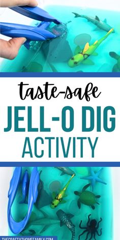 a blue bowl filled with jelly - o - dig activity for kids