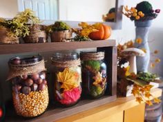 mason jars filled with different types of food