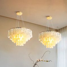 Contemporary White Shell Waterfall Pendant Chandelier Circle Chandelier, Pendant Lamps Bedroom, Shell Light, Shell Wind Chimes, Nordic Chandelier, Shell Chandelier, Luxury Chandelier, Art Lamp, Ceiling Hanging