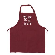 a red apron with the words your text here written in white letters on it,