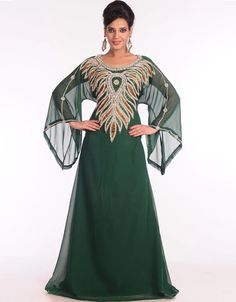 Beautiful 😉 Dubai Bottle Green Georgette Hand Embroidery Party Wear Kaftan 👗 Buy latest Kaftan which are made up from best quality fabrics with latest styles from our large collections at arabicattire.com Shop Now : https://bit.ly/3SxSU5a Buy online @ $71.5 #Clothing #WomensClothingDresses #TakchitaDresses #AfricanKaftans #IslamicWeddingDress #BeachKaftans #TakchitaKaftan Modest Evening Dress, Zari Embroidery, Dubai Style, Moroccan Kaftan, Islamic Clothing, Zari Work, Caftan Dress, Georgette Fabric, Bottle Green