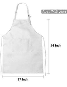 a white apron with measurements for the size