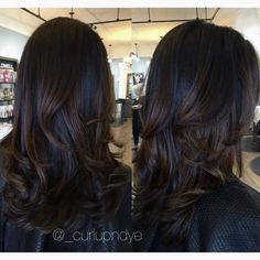 Brown Hair With Blonde Balayage, Dark Brown Balayage, Blonde Balayage Highlights, Hair Color Chocolate, Blond Balayage, Bouncy Hair, Trendy Blouse