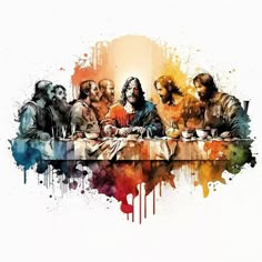 a group of people sitting at a table with watercolor paint splattered on it