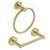 an image of a gold towel ring and toilet paper roll holder on a white background