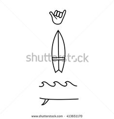 a line drawing of a surfboard on the water