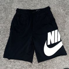 Never Worn But Without Tags. Open To Offers Black Letter Print Shorts For Spring, Nike Sporty Bottoms With Letter Print, Black Sportswear Shorts With Letter Print, Black Letter Print Sportswear Shorts, Casual Black Athletic Shorts For Streetwear, Black Cotton Sportswear Bottoms, Black Logo Print Shorts, Black Short Bottoms With Letter Print, Nike Bottoms With Letter Print For Streetwear