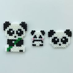 three panda bears made out of perler beads