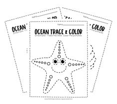 three ocean trace and color bookmarks with starfishs on the front, one in black and white