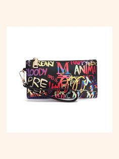 BagForLove - Women's Graffiti Clutch Bags Trendy Black Clutch For Travel, Trendy Clutch Wallet For Daily Use, Trendy Black Clutch With Zipper Closure, Trendy Multicolor Bags With Letter Print, Trendy Black Clutch For Daily Use, Casual Black Clutch For Daily Use, Trendy Pouch Clutch, Trendy Multicolor Travel Clutch, Trendy Multicolor Bag For Streetwear